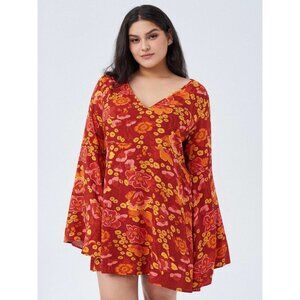 CIDER Blossom Floral MINI Dress Size 3X Bell Sleeves Retro Hippie Bohemian